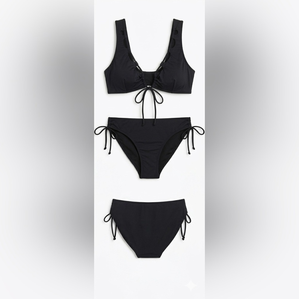 Women's Black Cutout Tie-Front Bikini Set - Picture 2 of 2